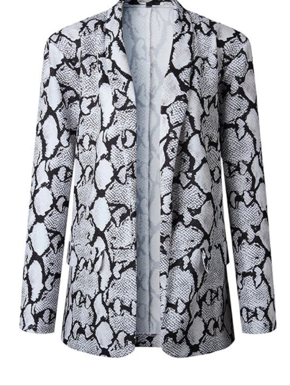Lysse Black and White Snake-Print Open Front Blazer